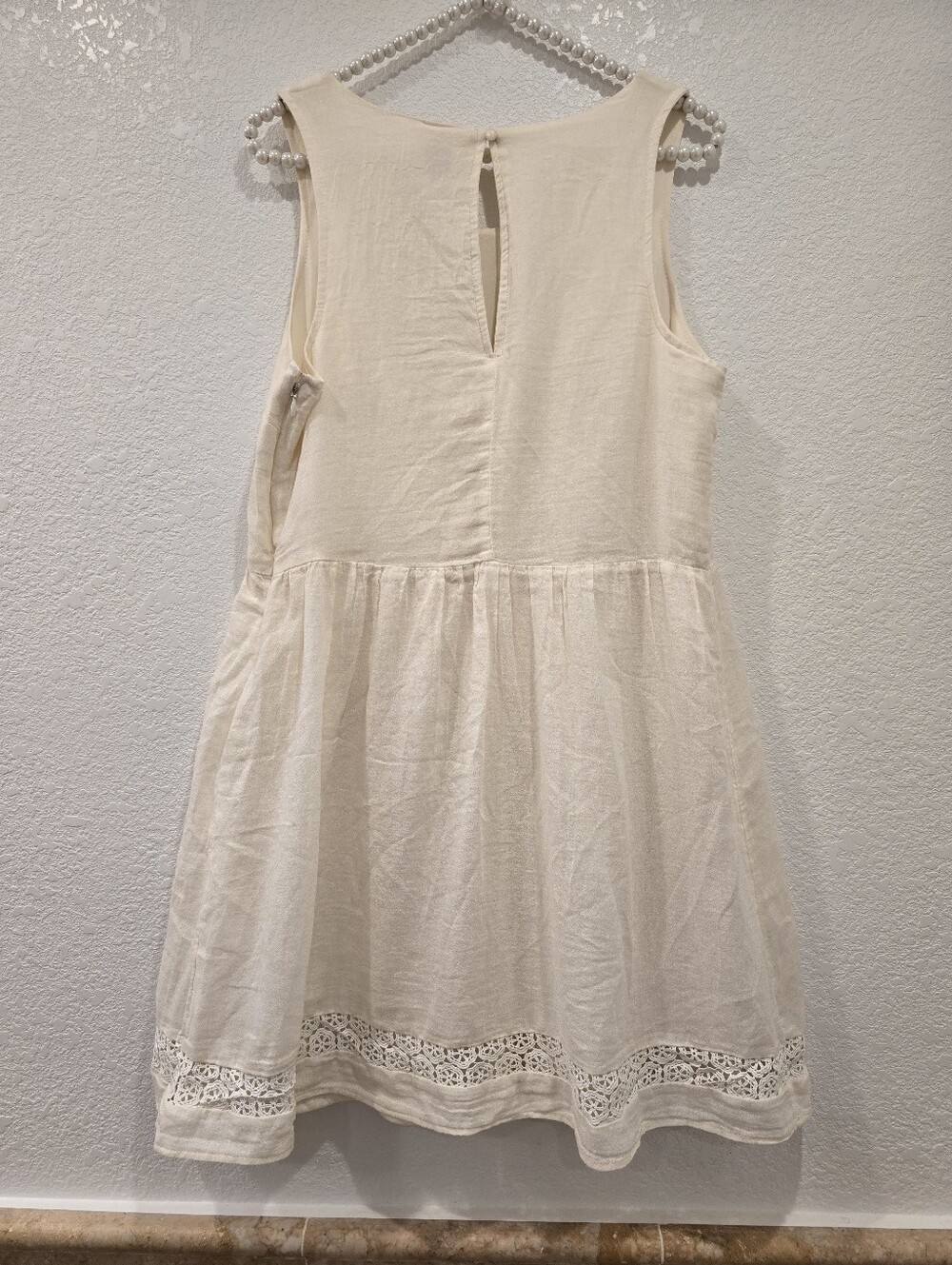 Old Navy Embroidered Swing Dress pintuck Pleats Lace Cream M - Picture 4 of 9